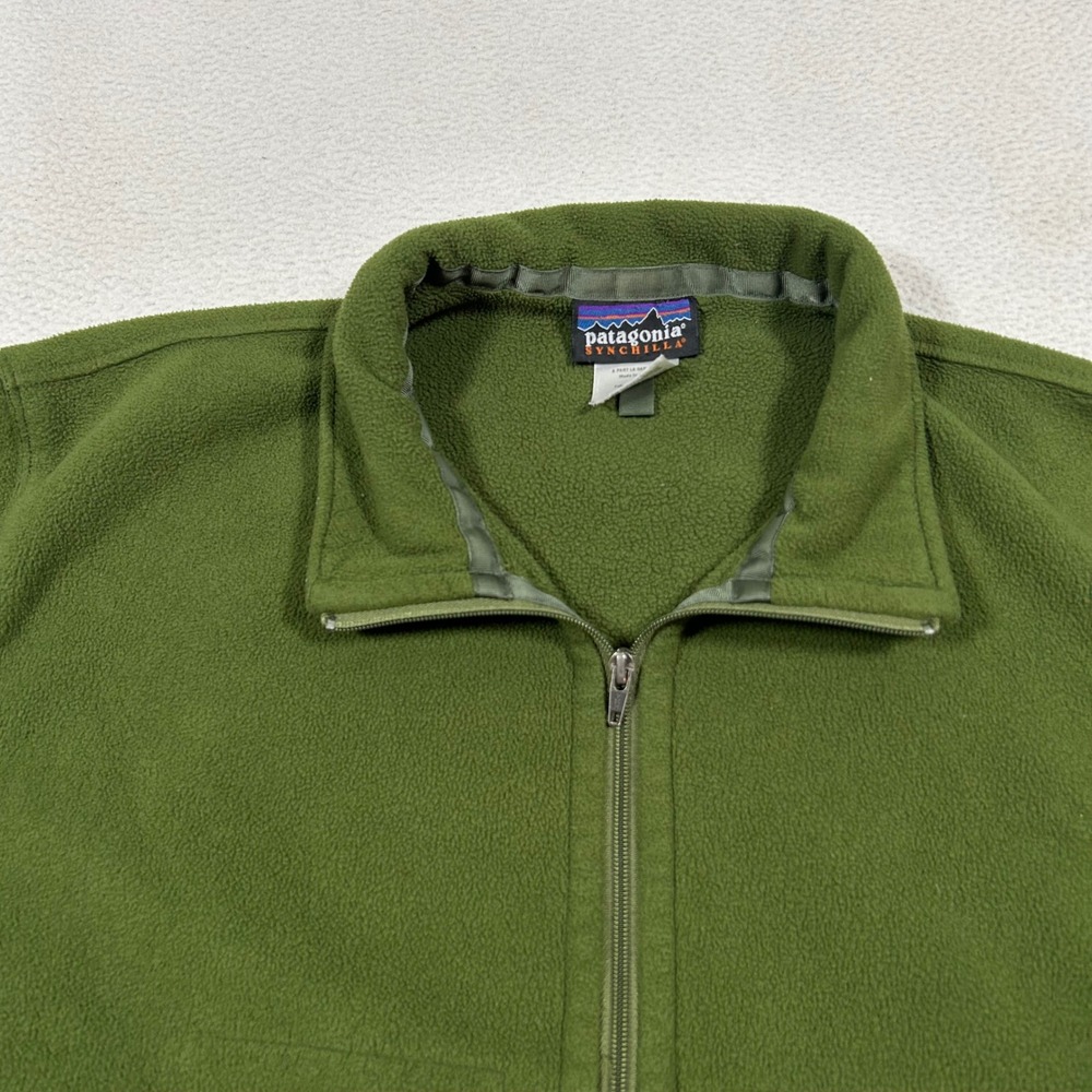 Patagonia Synchilla Fleece Jacket Mens Medium Green Full Zip Mock Neck Camp